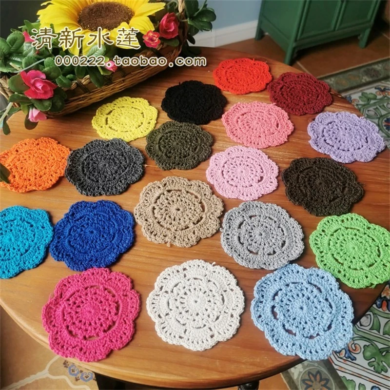 17AHSM Lace Cotton Crochet Handmade TableCloth Placemats DrinkCoaster Heat-resistant Nonslip Pads Home Decor Creative CupCoaster
