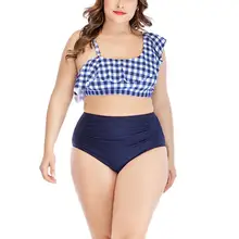 Купальный костюм размера плюс, женский сексуальный купальный топ из двух частей с высокой талией, комплект бикини, женский купальный костюм, одежда