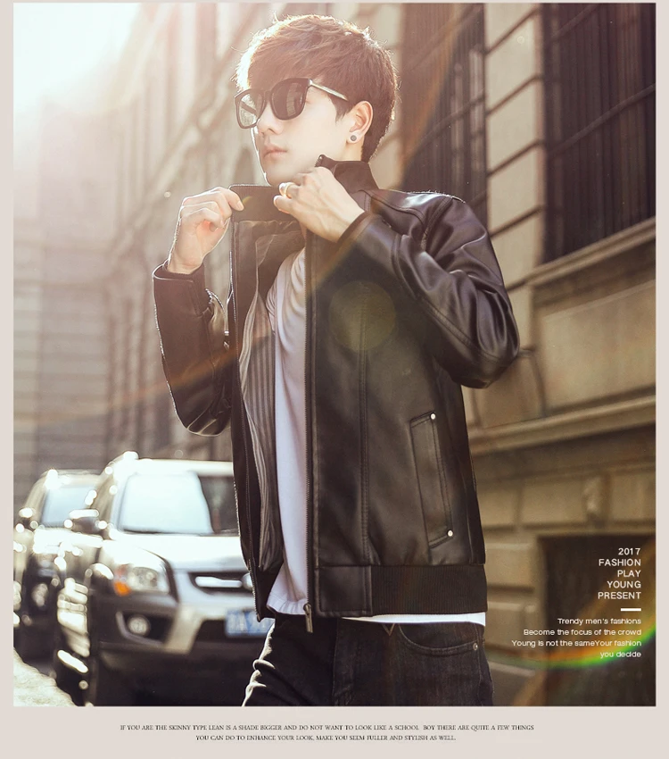 Autumn& Winter-MEN'S Leather Jackets Korean-style Leather Coat Men'S Wear Teenager Slim Fit Locomotive Leather Jacket Fash