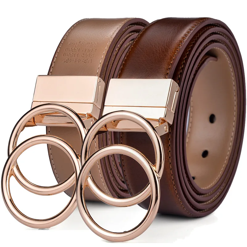 Women leather belt womens dress belt Leather Reversible Belt Double O Ring Rotate Buckle Two Side Waist Jeans Dress