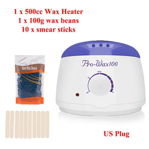 US Plug 1 beans Removal Wax-melt Machine Heater Wax Beans Wood Stickers Hair Removal Sets Waxing Kit calentador cera depilatoria воск - Цвет: US Plug 1 beans