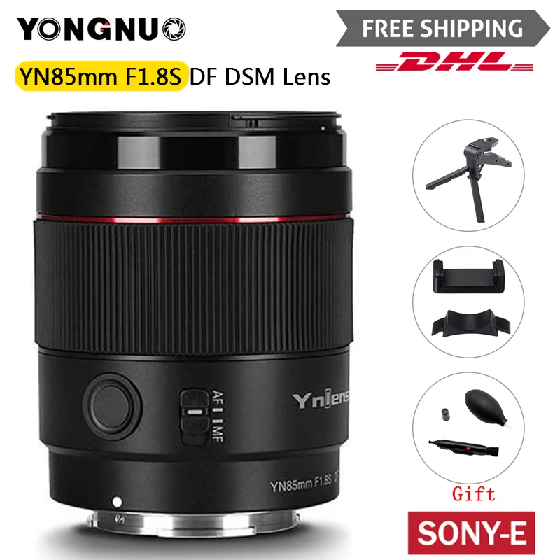 Yongnuo  E 마운트 카메라용 대구경 카메라 렌즈, YN85mm 85mm F1.8S DF DSM AF/MF, ZVE-10 A9 A7RII A7II A6600 A6500