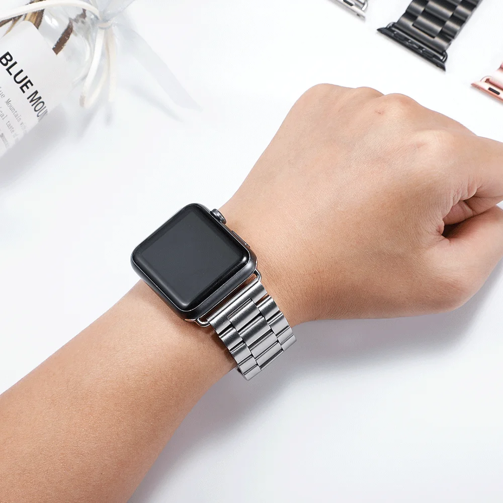 silver Браслеты из нержавеющей стали для apple Watch band 4(iwatch 5) 44 мм 40 мм ремешок для apple watch 3 2 1 42 мм 38 мм Аксессуары для браслета - Цвет ремешка: silver
