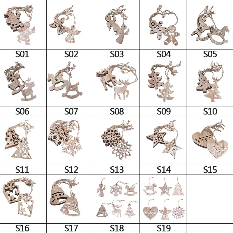 3/4/6 шт. сердце Ангела олень DIY деревянный кулон Рождественская елка висит Декор Рождественский орнамент Дети Девочка выглядела как подарок номер кулон