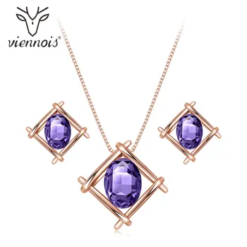 

Viennois Fashion Jewelry Set For Women Rose Gold Plated Purple Zircom Pendant Necklace and Earrings Jewelry Set for Women