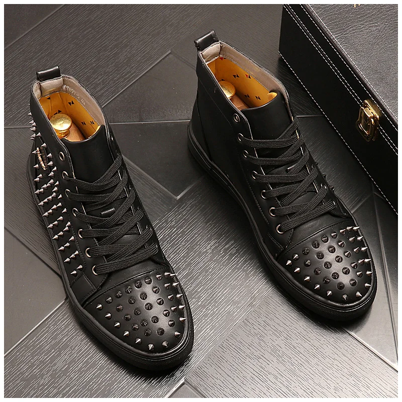 High Quality designer Men Studded Rivet Spike hip-hop Loafers Casual Flats Shoes Male Dress Wedding Prom shoes Free shipping