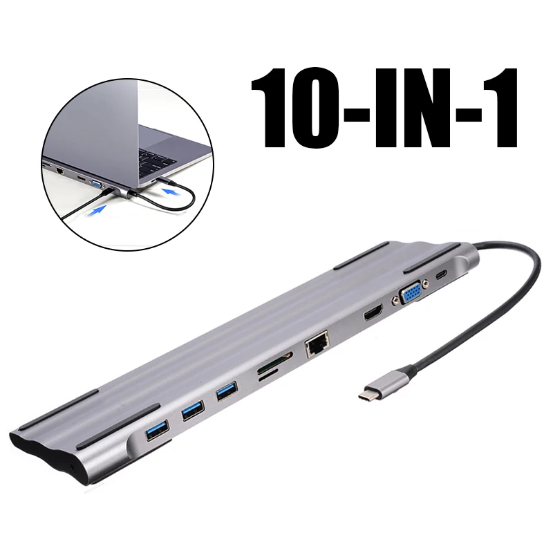 

10-in-1 USB 3.0 Hub Multifunctional USB Docking Station New USB Type C Docking For SD Micro SD Card Reader HDMI VGA