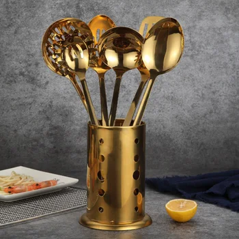 

1Pc Gold Spoons Stainless Steel Soup Shovel Cookware Kitchen Utensils Cocina Cooking Tools Home Restaurant Accessories