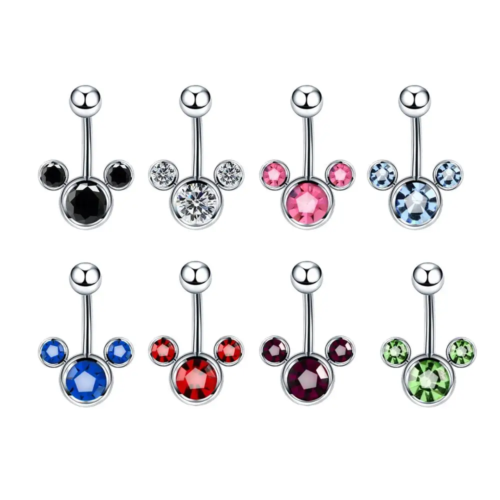 Piercing Jewelry 1PC Surgical Steel Single Crystal Rhinestone Belly Button Rings