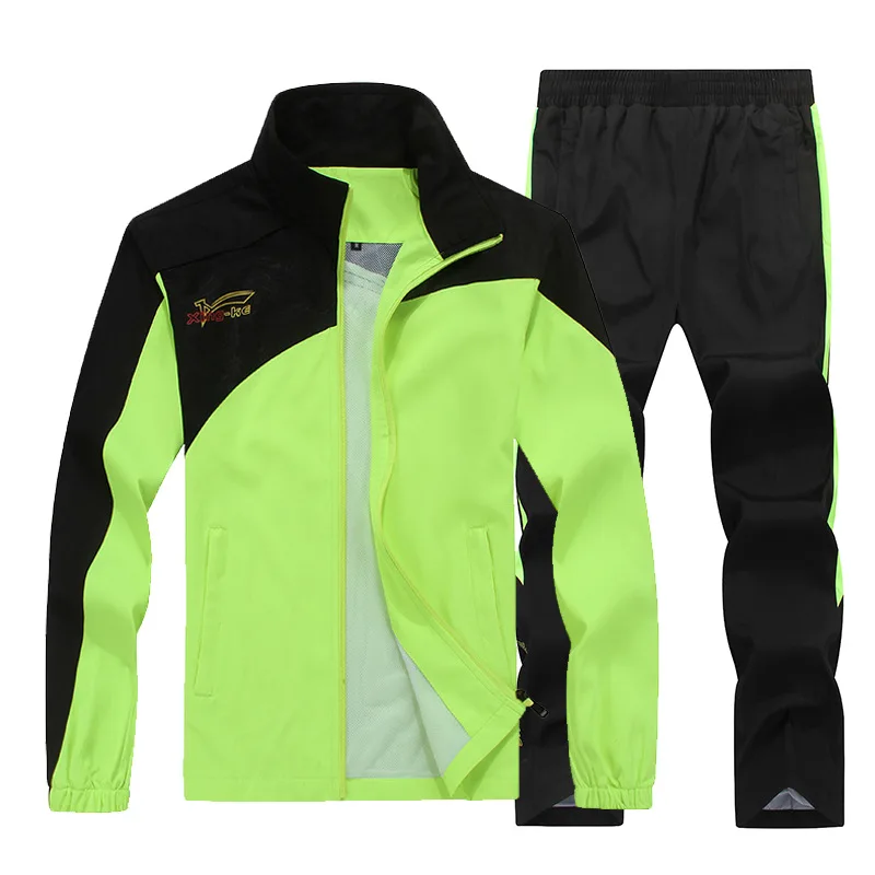 Мужские комплекты спортивной одежды, комплект из двух предметов, осенняя верхняя одежда, мужская одежда, брюки 5XL, ветрозащитная Повседневная куртка для отдыха, MOOWNUC, костюм для пар - Цвет: Green