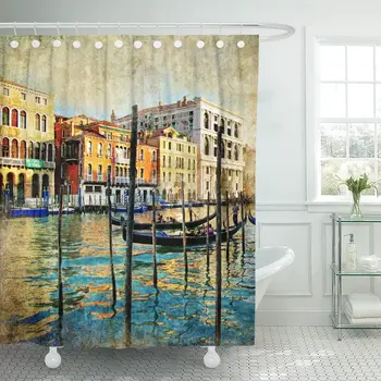 

Vintage Romantic Venice Artistic Paint Oil Italian City Famous Shower Curtain Waterproof 60 x 72 Inches Set with Hooks