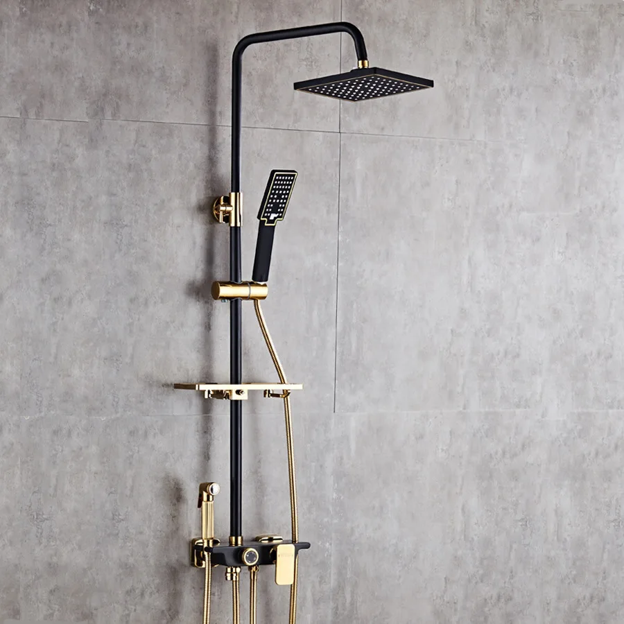 

Manufacturers Direct Selling Regulation Black And Golden Rain Shower Head European Style Multi-functional Supercharge Spray Gun