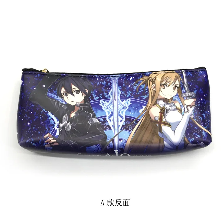 Anime Zipper Pencil Bag Sword Art Online Attack on Titan Tokyo Ghoul Stationery Bag Men Women Leather Makeup Cosmetic Cases Bags