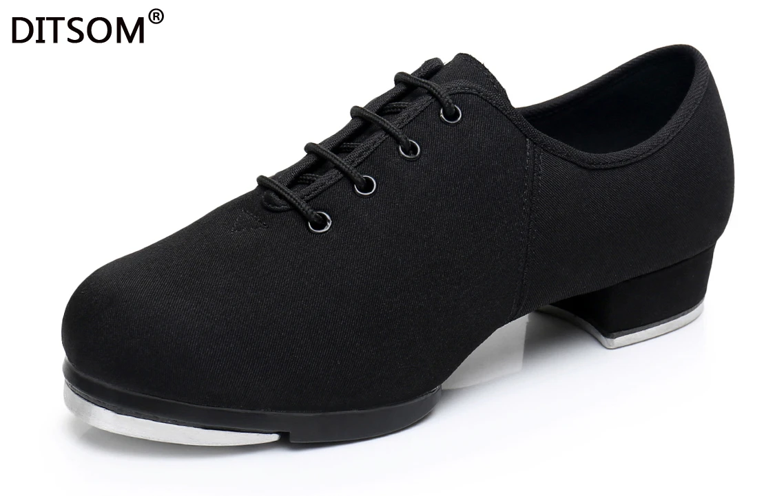 Classic Cloth Clogging Tap Shoes For Men And Women Lace Up Middle Heel
