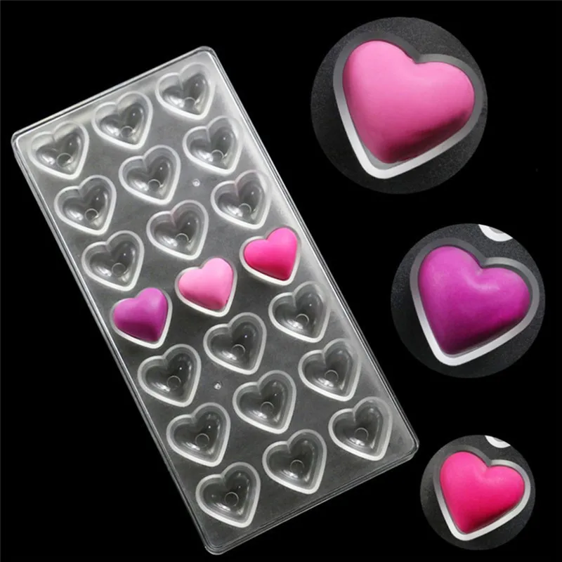 3D Chocolate Heart Candy Bar Molds Forms Polycarbonate Plastic Tray Cake Baking Pastry Bakery Baker Tools for Chocolate Mould