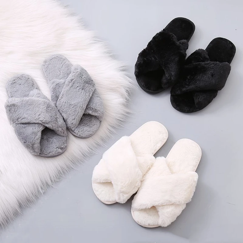 

BEVERGREEN Winter Women House Slippers Faux Fur Warm Flat Shoes Female Slip on Home Furry Ladies Slippers Size 36-43 Wholesale