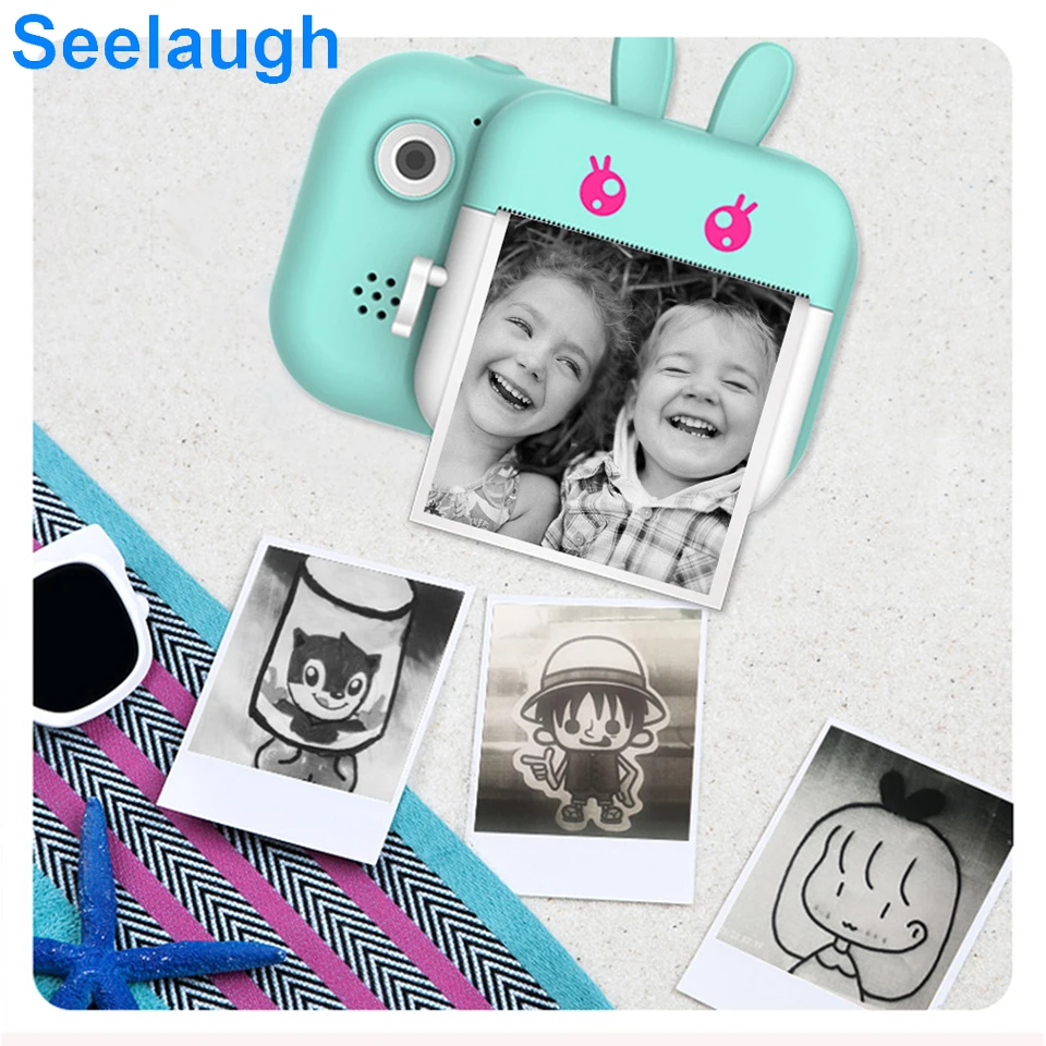 

Seelaugh Kids Camera Waterproof Photography LCD Display Photo Printer 24M Pixel Selfie Cute Cartoon With 32G Memory Card Gift 10