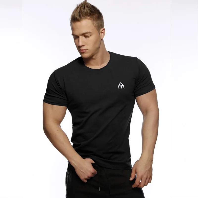 Muscle Dr. Sports фитнес с коротким рукавом мужская летняя хлопковая приталенная чисто белая футболка с коротким рукавом мужская Базовая рубашка с коротким рукавом