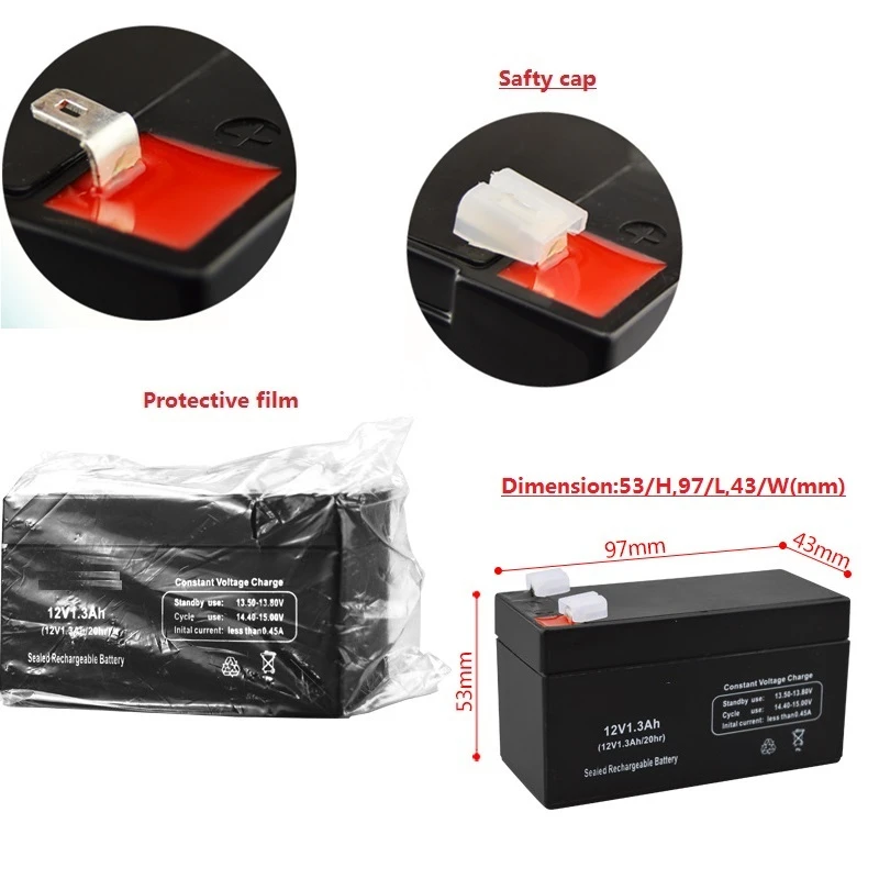 12V 1.3AH Battery 12V1.3AH for Children Toy Car Baby Carrier Electronic Scale Desk LED Light Lead-acid Accumulator Replacement