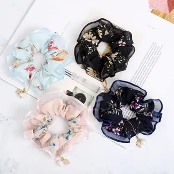 

New Women Large Pearl Printed Women's Lace Hair Scrunchies Hair Tie Hair Accessories Ponytail Holder Hair Rope For GirlsNew Arr