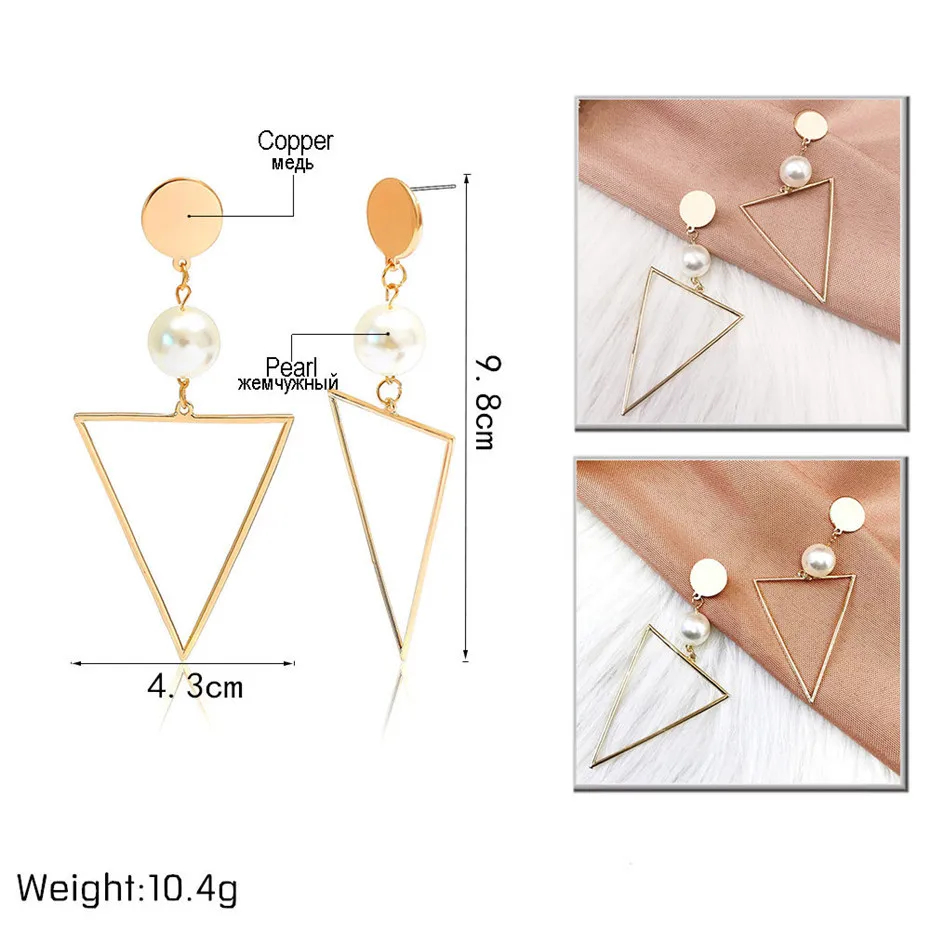 Ingemark корейские треугольные геометрические висячие серьги массивные простые блестки имитация жемчуга свисающие серьги с бриллиантами подарок девушке