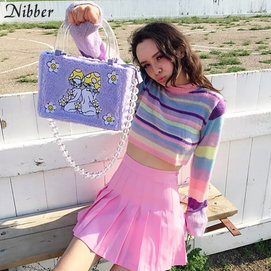 Nibber осень популярный цветной свитер Харадзюку women2019осень Зима Свободный базовый кроп топ дамы элегантный уличный Повседневный свитер mujer