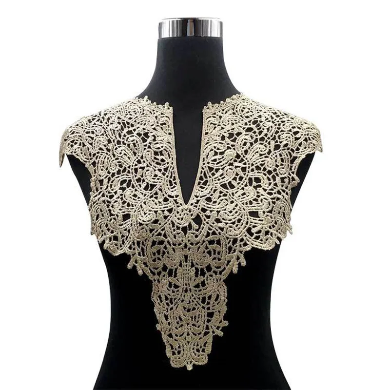

1pc Polyester V Neck 4 Colors Lace Collar Fabric DIY handmade Wedding Dress Collar Lace For Sewing Supplies Crafts