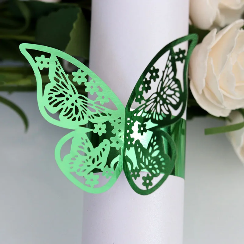 Best 50pcs 10 Colors Butterfly Style Laser Cut Paper Napkin Rings