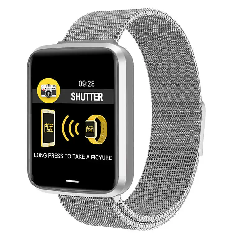 Smart watch P68 band IP67 waterproof smartwatch Dynamic heart rate blood pressure monitor for iPhone Android Sport Health watch - Цвет: Silver steel strap