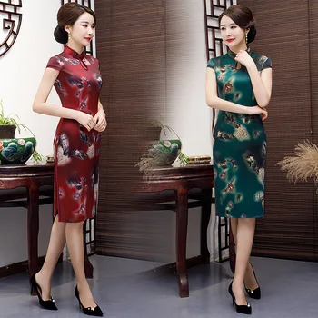 

Oversize 4XL Silk Cheongsam Dresses Satin Woman Traditional Chinese Dress Long Cheongsam Elegant Qipao Pretty Evening Dress