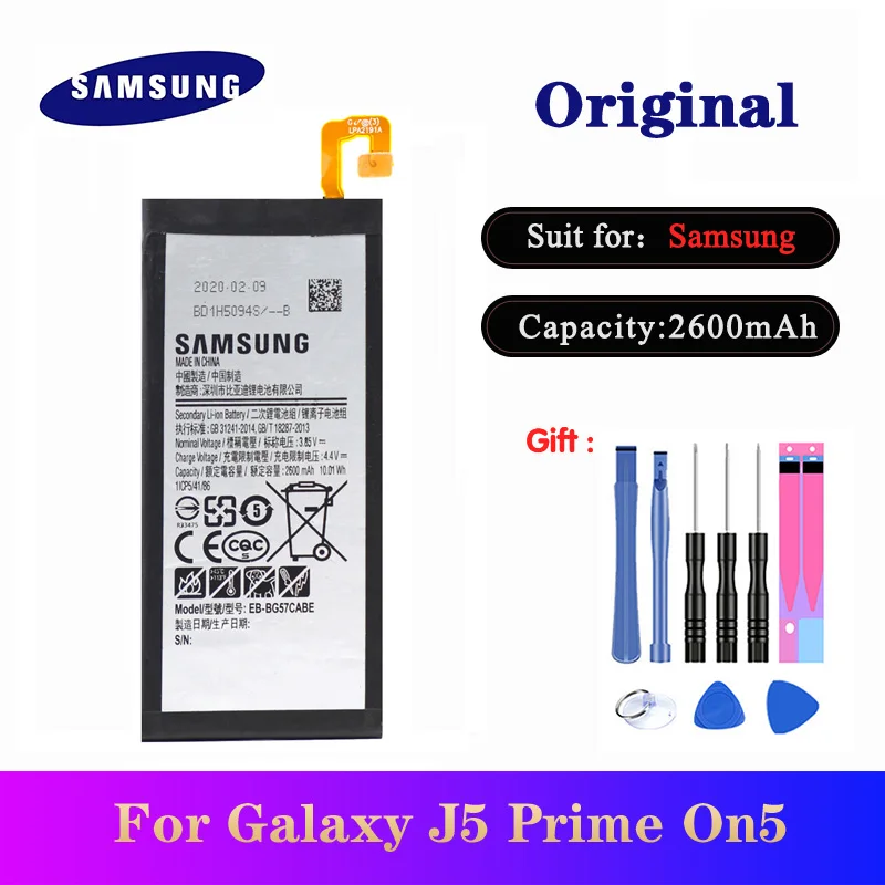 100% Оригинальный аккумулятор для Samsung Galaxy J5 Prime On5 (2016) EB-BG57CABE G570Y G570M G5700 G5510 Bateria 2600mAh |