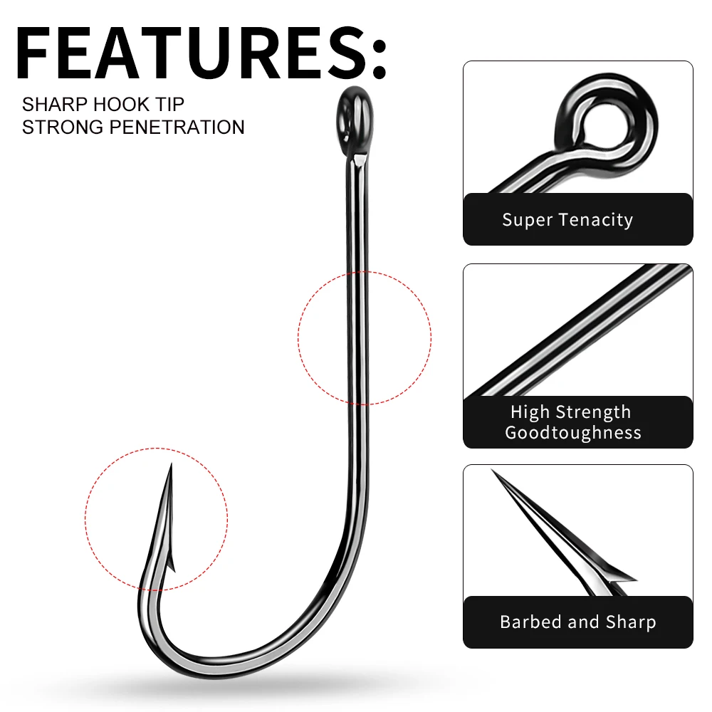 Sunlure 50pcs/box Fishing Hooks O'shaughnessy Series JIG Hook Jig Big Fish  Hooks 2-1-1/0-2/0-3/0-4/0-5/0# Single Fishhooks