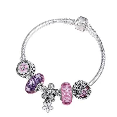 

Kristie Store High Quality 1:1 100% 925 Pure Silver Snake Bone Vintage Peach Blossom Beaded Bracelet Free Shipping