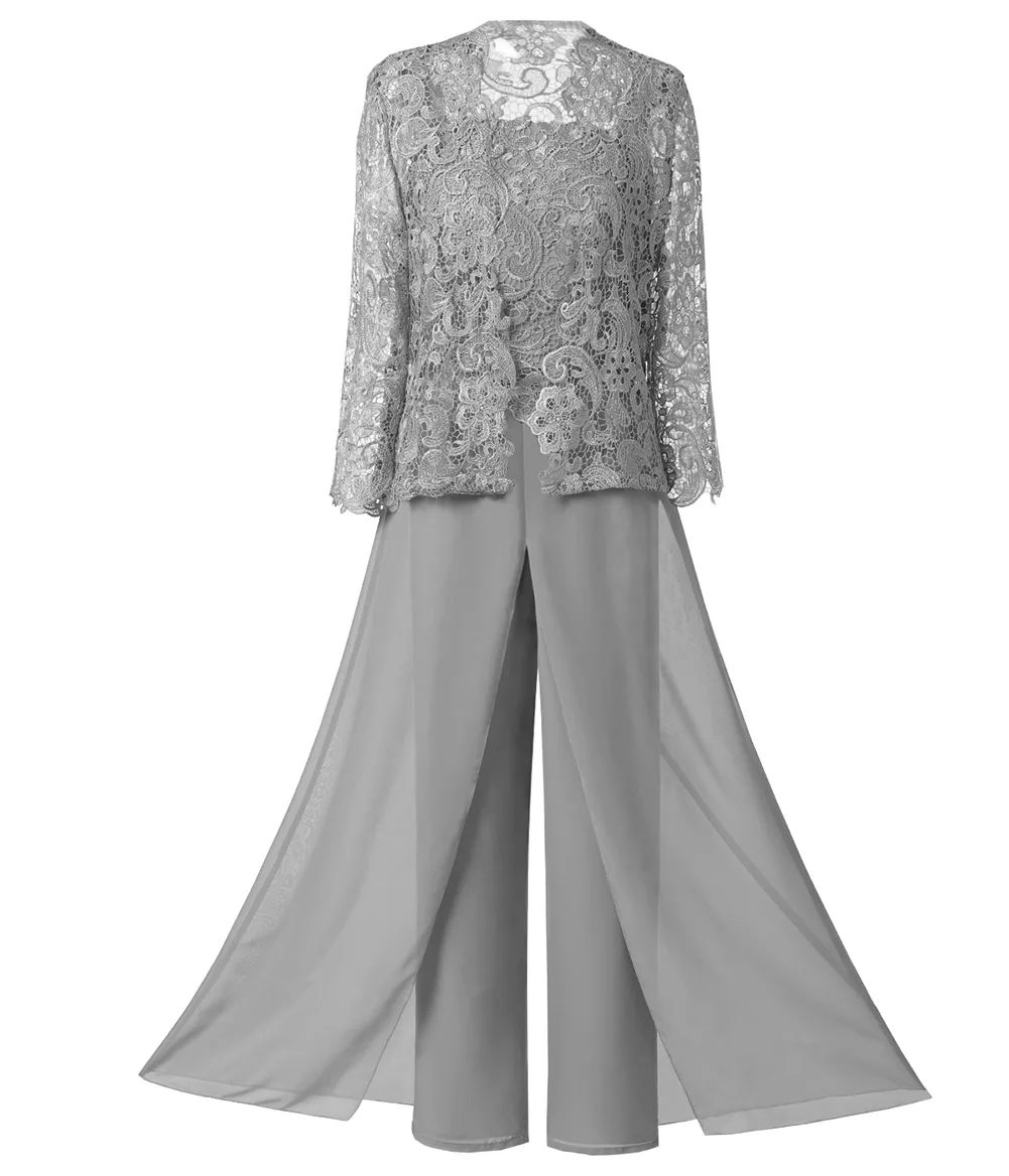 Solovedress/комплект из 3 предметов, платье для матери невесты, штаны, костюм с курткой, нарядный вечерний кружевной свадебный SL-M06 жениха - Цвет: Silver Grey