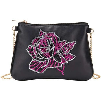 

Rose Diamond Crossbody Bag Crystal Chain Zip Handbag Rhinestone Wallet Clutch Handbag