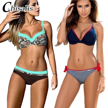 

Chisalis Sexy Swimsuit Women Bikini 2019 Print Push Up Swimwear Women Brazilian Bikini Set Beach Bathing Suit floral biquini XXL
