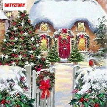 GATYZTORY, 3D алмазная живопись, полная квадратная дрель, сделай сам, домашний декор, ремесло, стразы, мозаичная картина, фото на заказ, снежное покрытие, дом