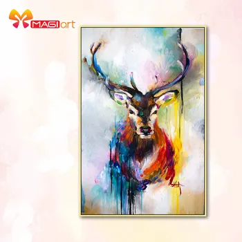 

Cross stitch kits Embroidery needlework sets 11CT water soluble canvas patterns 14CT Animal Style oil painting elk-NCMA083