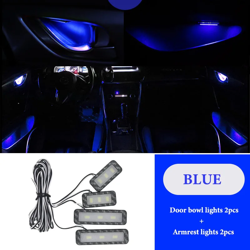 Blue Style A 4 шт. светодиодный окружающей среды Светильник Автомобиля внутренняя чаша светильник межкомнатных дверей подлокотник светильник s дверные ручки светильник s поручень светильник s декоративная лампа автомобильный светильник - Испускаемый цвет: Blue Style A