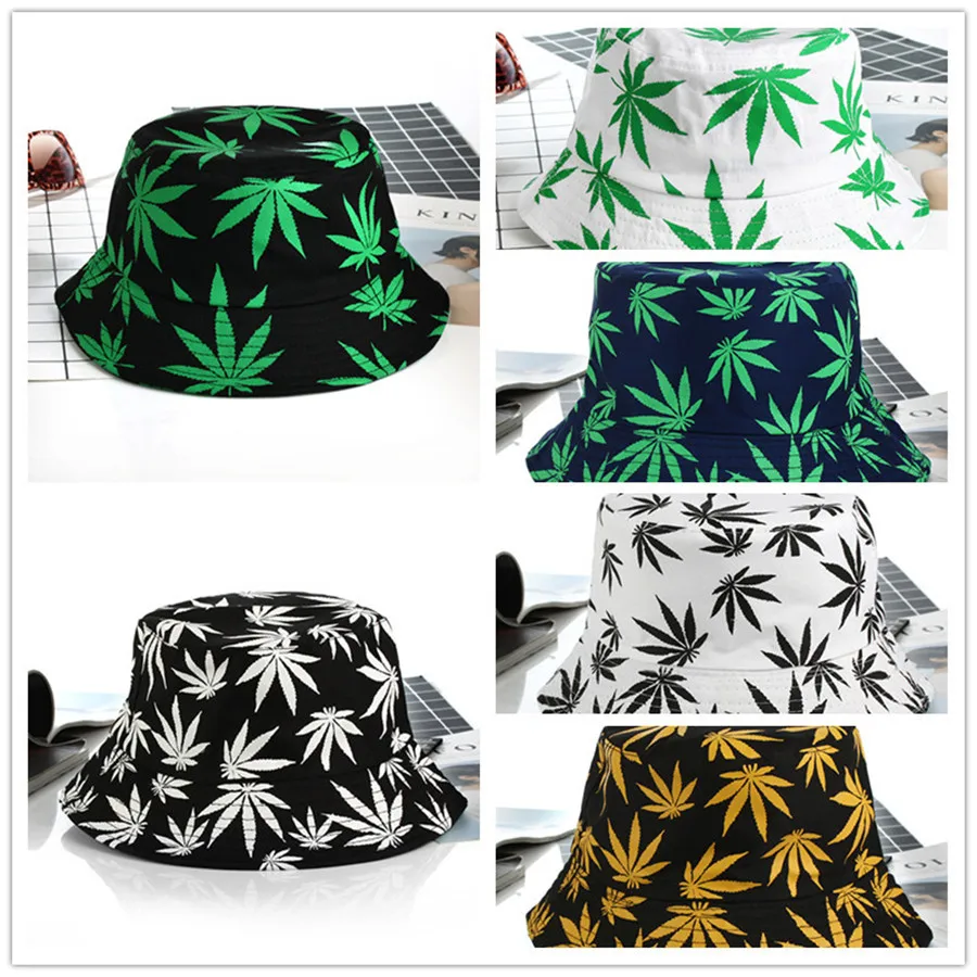 Women Men Leaf Design Bucket Hat Beach Sun Hat Leisure Panama street Hip Hop cap Couple flat fisherman Cotton Hats