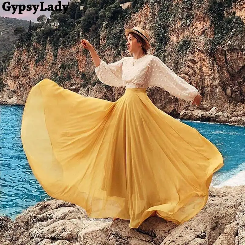 GypsyLady горчичная асимметричная макси юбка с эластичной талией женские