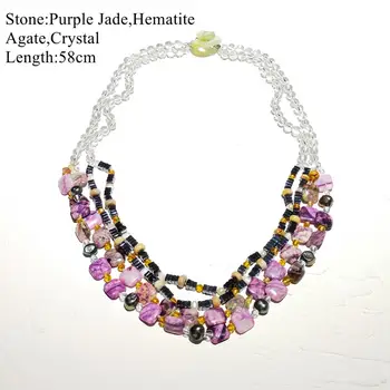 

LiiJi Unique Christmas Gift Necklace Stone Purple Jades Hematite Crystal Purple Color Necklace 1PCS stock Jewelry for Women