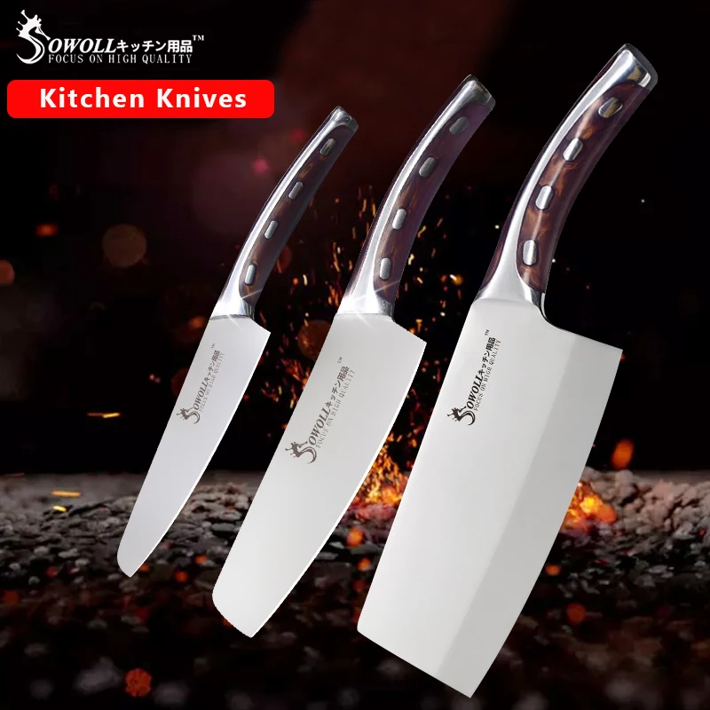 SOLLOW набор кухонных ножей из нержавеющей стали, разделочный нож шеф-повара " 6" " дюймов, набор ножей с ручкой из полимерного волокна, инструменты для приготовления пищи