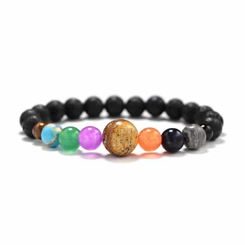 

NIUYITID 8mm Lava Stone Bead Bracelet Men Chakra Bracelet Jewelry Handmade Planetary Galaxy Planets Solar System Bracelet