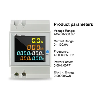 Ketotek-vatímetro LCD de 110V, 220, 100A, voltímetro, amperímetro, Factor de corriente de voltaje, Monitor de voltímetro 2