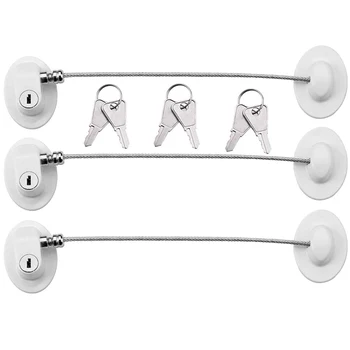 

3 Pieces Refrigerator Door Lock Strong Adhesive Freezer Door Lock File Drawer Lock Child Safety Cupboard Lock with Keys (White)