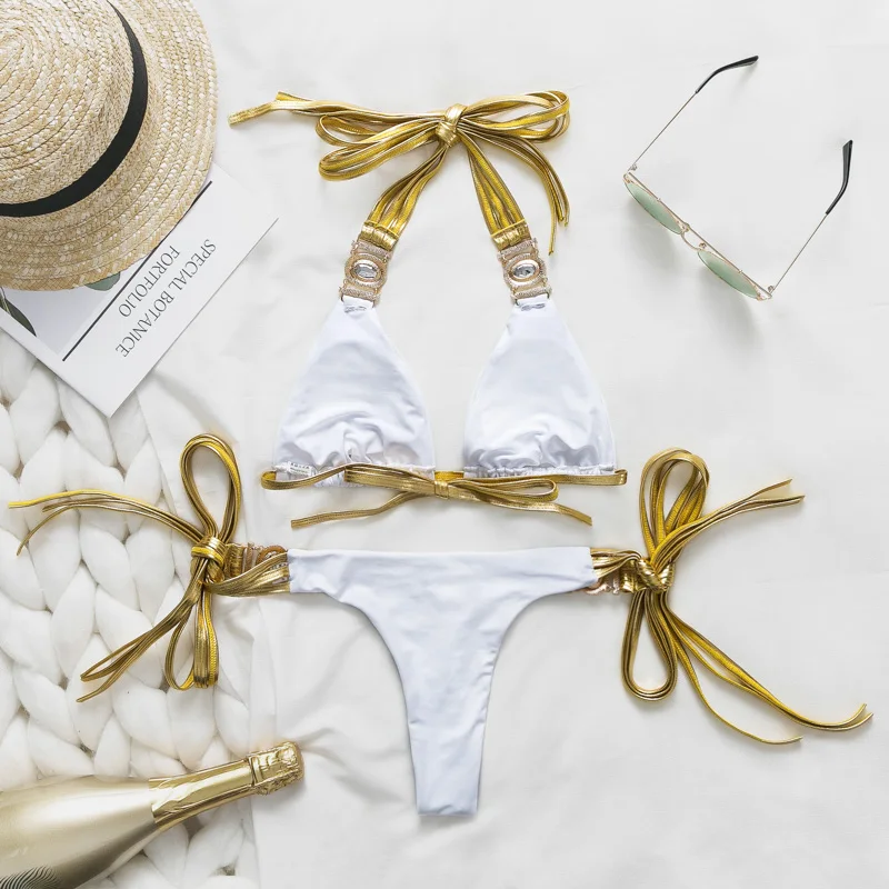 Misswim, сексуальный купальник-бикини,, mujer, открытый купальник, женский купальник, Одноцветный, Женский металлический бикини, набор, купальник