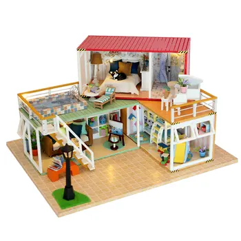 

Hot Doll House DIY Creative Handmade Theme Wooden Cabin Assembly Building Model Toy Set With Light And Music - Your Name A Type