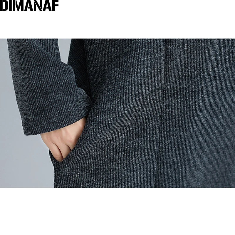 DIMANAF осень зима размера плюс, Женские кофты, женские топы, рубашки, вязаные с длинным рукавом, винтажные Свободные повседневные женские пуловеры