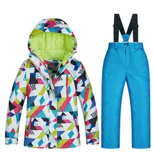 Брендовый детский горнолыжный костюм, куртка и штаны, уличные спортивные зимние теплые куртки для сноуборда, Детские Лыжные пальто для мальчиков и девочек
